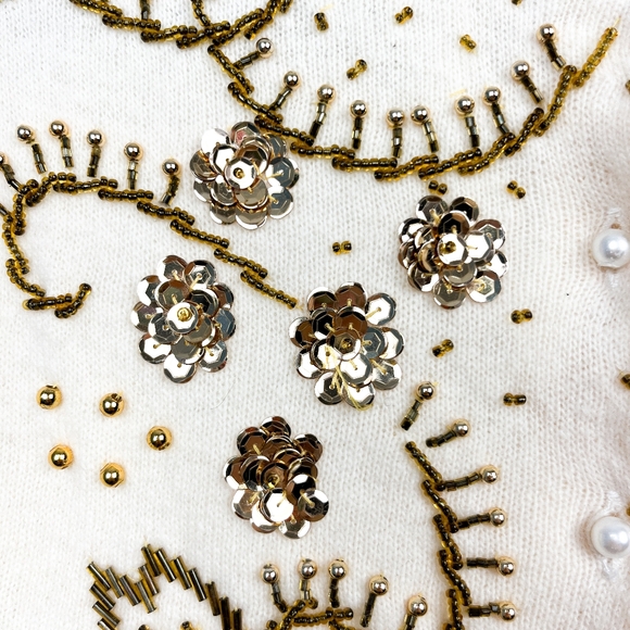 Vintage Lambswool Angora Blend Beaded Fall Leaf Cardigan in Off White - Picture 5 of 12